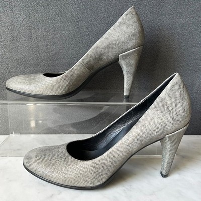 Ecco Danish Design Pumps Womens 8.5/39 Metallic Grey Crosshatch Leather Shape 75