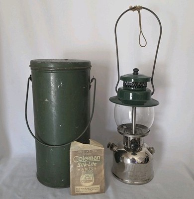 VTG Coleman Green & Nickel Lantern 242B w/ Handy Pail & Mantle. Sunshine USA