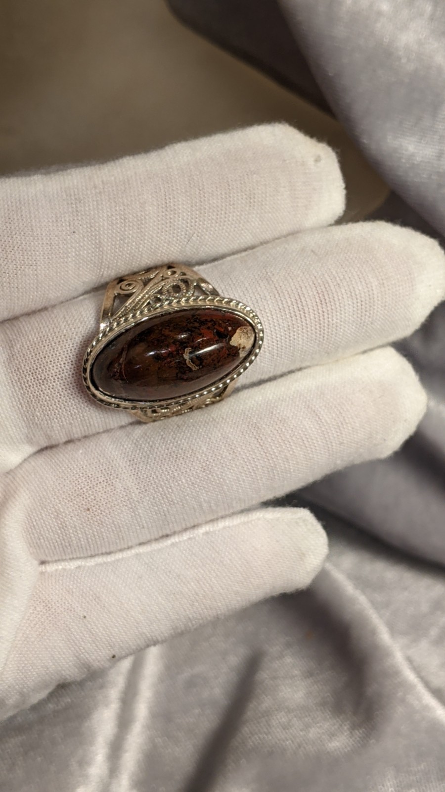 Vintage Soviet Large Ring with Pattern, Big Jaspe… - image 8