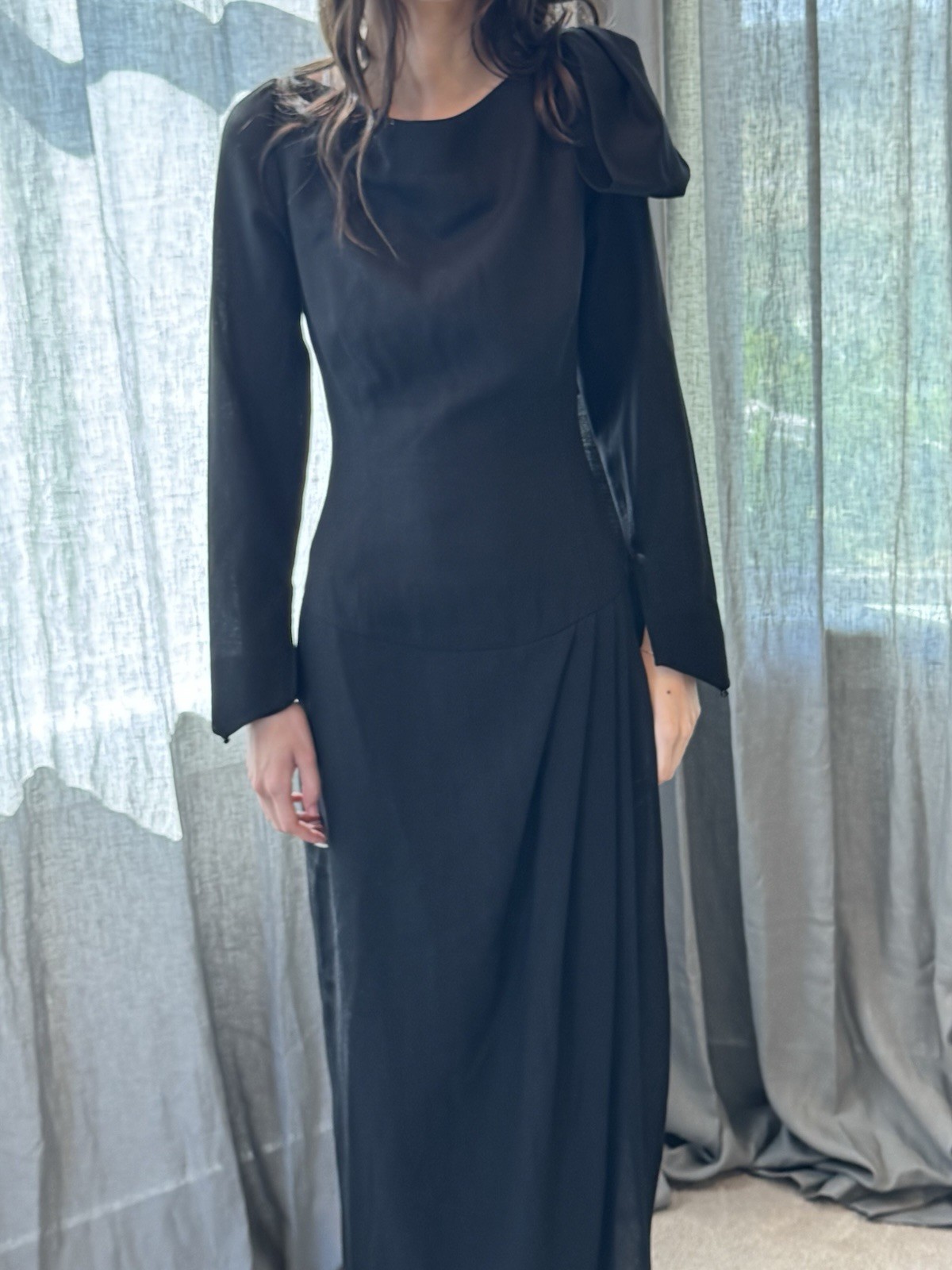 Vtg  80’s/40’s Style Black Maxi Formal Evening Cocktail Dress Open Back S
