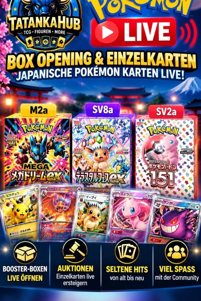 🔥 Pokémon LIVE – M2a, SV8a & SV2a | Japanische Booster & Einzelkarten