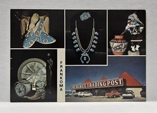 Ad Cherokee Trading Post, Indian Moccasins and Frankoma Pottery Vintage Postcard