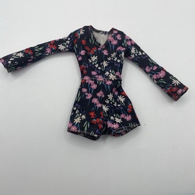 Barbie Size Doll Clothing Mini Black Floral Romper Long Sleeve B19