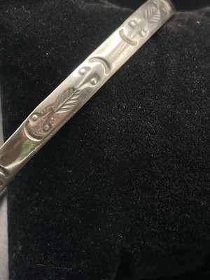 Vtg 925 Sterling Silver Mexico Engraved Symbol Markings Bangle Bracelet 15g
