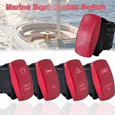 12V 24V Waterproof Marine Boat Horn Led Light Bar Start In Out Red Rocker Switch