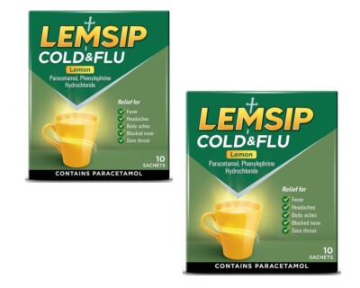 Lemsip Cold & Flu 10 Sachets Lemon Flavour ==== 2 Packs long exp 2026 ...