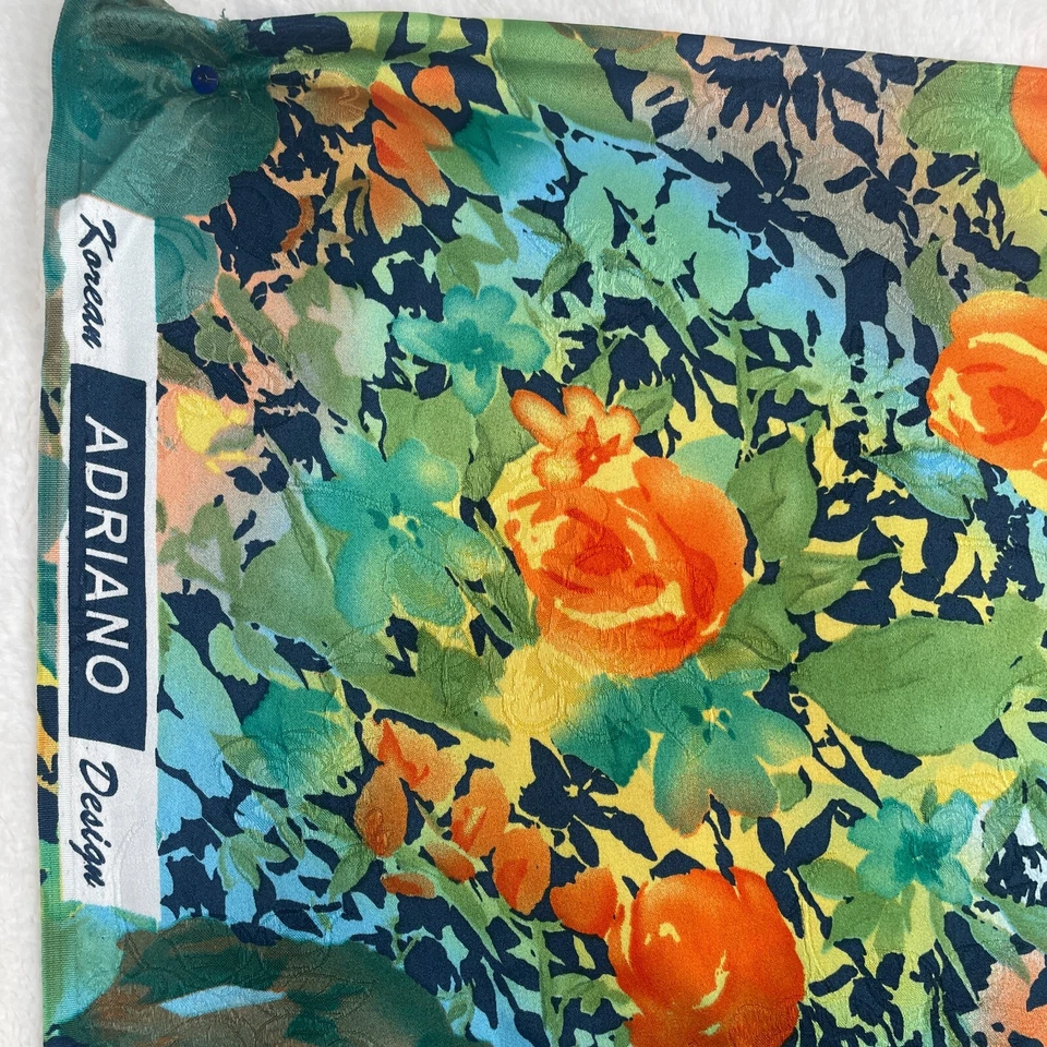 Korean Adriano Design Floral Fabric Bright Vibrant Orange Blue Green 2yds 22" - Image 4 of 4