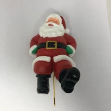 Santa Claus Stocking Support Hanger For Fireplace Mantel Red Suit Goldtone Metal