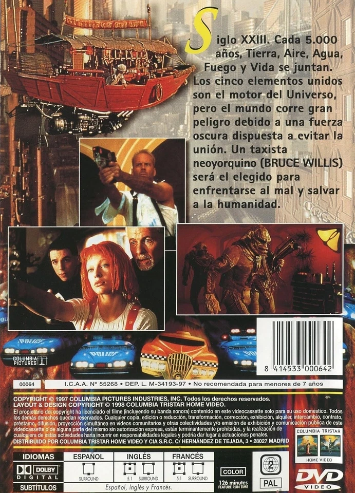 El Quinto Elemento (1997) DVD Nuevo_ España_ (Ref. 2103) - Imagen 2 de 2