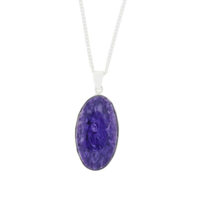Charoit ovale Form Anhänger & Kette Sterlingsilber DM021