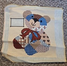 Teddy Bear Patchwork Finished Needlepoint Canvas Happy Metallic Accents READ
