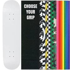 Skateboard Deck Pro 7-Ply Canadian Maple DIP WHITE With Griptape 7.5" - 8.5"