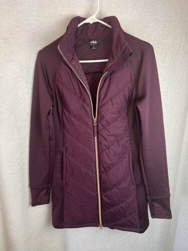 Fila Sport Jacket Coat Women’s Size S Small Plum Wine Zip Quilted Thumb Holes - Picture 1 of 3