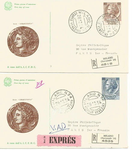 2 FDC Syracuse 1954. Recommended foreign.Rarity!!!!!