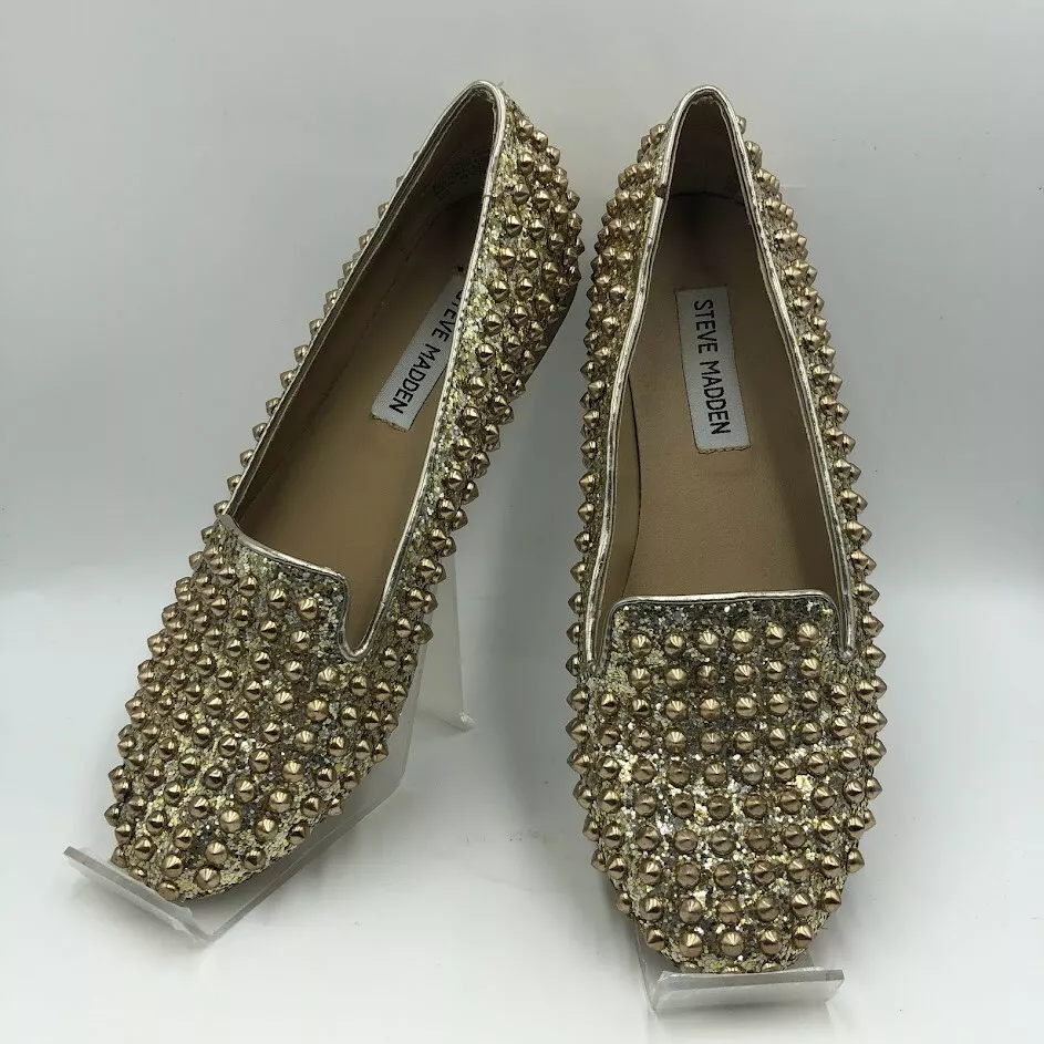 Steve Madden Women s Gold Studded Glitter Flats Dress Shoes Size 6.5