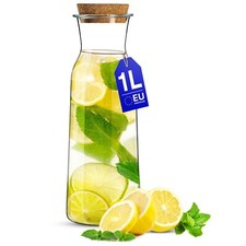 KONZEPT Glaskaraffe mit Korkdeckel, 1 Liter, Karaffe ideal für Wasser Saft
