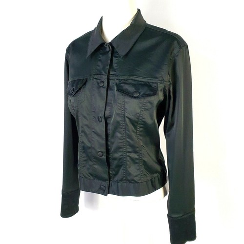 Autograph Black Satin Crop Short Collar Jacket 10 Snap Button Lightweight Eur 38 - Picture 2 of 8