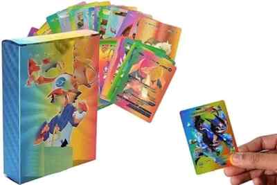 55 PCS Rainbow Foil Card Assorted Cards TCG Deck Box Vmax GX Rare Cards