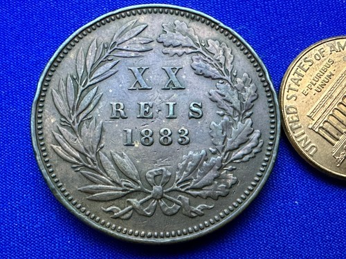 1883 Portugal 20 Reis Coin XF AU #L65
