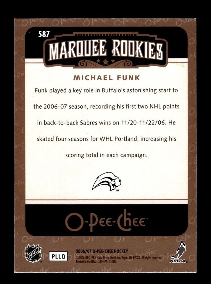 5-01-04 PWE . 2006-07 ud opc o-pee-chee #587 michael funk rc rookie - Image 2 of 2