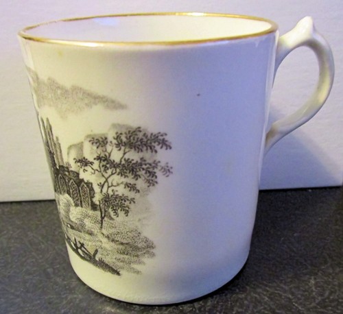 c1880 Coffee Can Cup Scenic Landscape on Front, Gold Trim UK