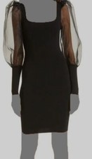 $440 Alice + Olivia Women's Black Abella Puff-Sleeve Knit Dress Size X-Small