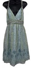 Morrell Maxie Women Silk Dress Size 6 Blue Green Fit Flare V-Neck Women Zip New