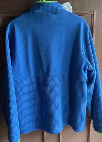 Lands End Jacket Men’s Large Blue w/Green Trim Fleece Thermal Outdoor Full Zip - Picture 2 of 3
