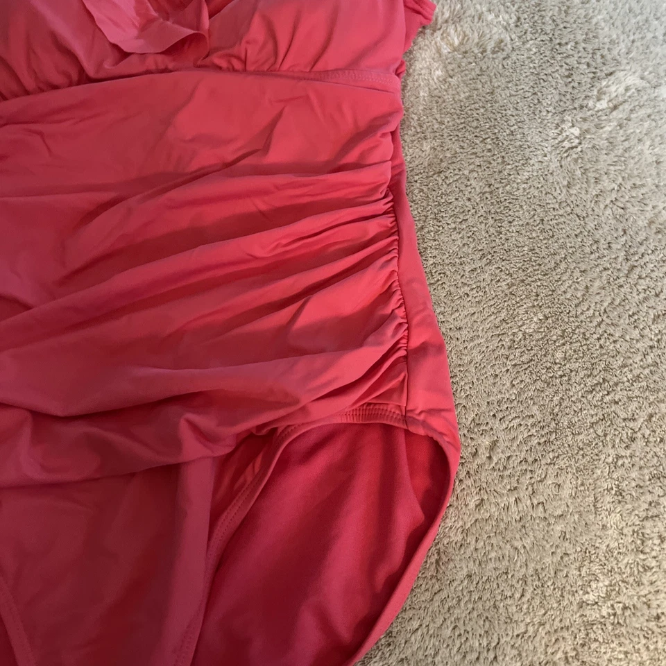 Ralph Lauren Womens Pink Beach Club Surplice V Neck Ruffle Swimsuit Underwire 12 - Image 4 of 4