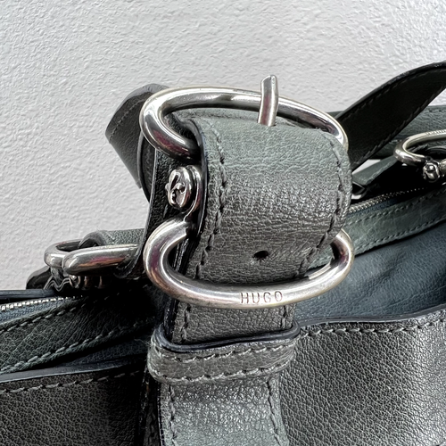 Hugo Boss Handbag Satchel Large Gray Leather Pockets Zip Top Double Handles Bag - Picture 6 of 15
