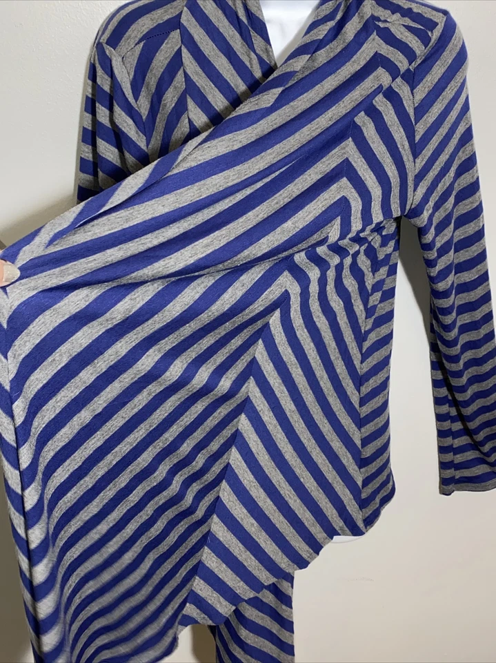 Red Haute Women’s Striped  Asymmetrical Open Cardigan Gray Blue Size Large - Изображение 3 из 4