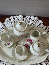 Miniature Rose Pattern Porcelain 8 Piece Tea Set