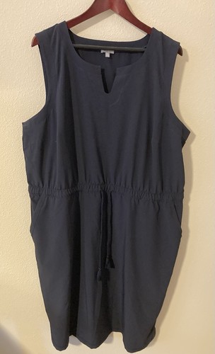T by Talbots Navy Sleeveless Dress With Pockets Tie Waist Size 2x