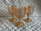 3- Iris Herringbone Wine Cordial Glasses Iridescent Marigold Jeanette Glass 4"