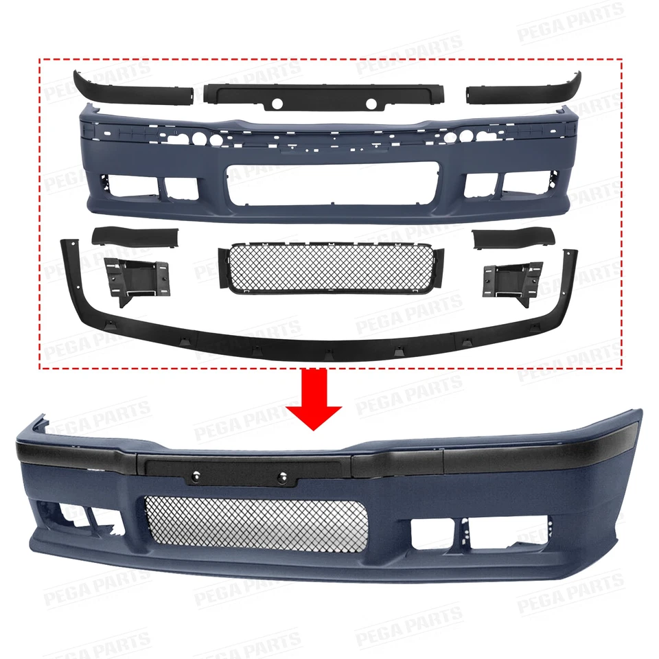 For 92-99 BMW E36 3 Series M3 Style Replacement Front Bumper Body Kit w/ Grille Foto 3 de 4