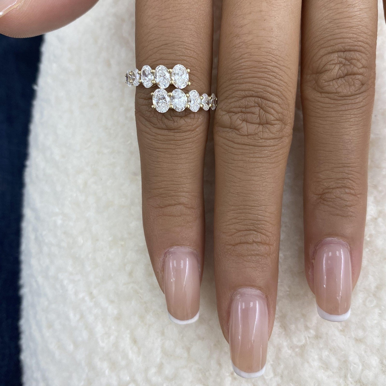 1.9ct F/VS2 Oval Cut Lab Created Diamond Yellow Gold Half Eternity Ring ...