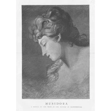 MUSIDORA Sketch of the Head in the Picture by Gainsborough - Antique Print 1877