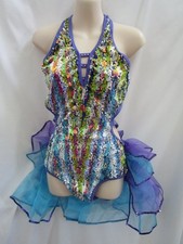 Teal Purple Green Sequin Dance Costume Small Adult SA New