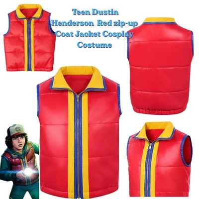 Teen Dustin Henderson Red zip-up Coat Jacket Anime Cosplay Costume Halloween
