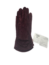 Aris Isotoner Leather Gloves 7.5 Cranberry Silk Lined Ruched Wrist NWT VTG