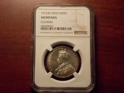 1912 British India Rupee silver coin  NGC AU