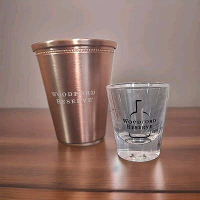 Woodford Reserve Bourbon Whiskey Kentucky Derby Copper Mint Julep Cup +Shotglass
