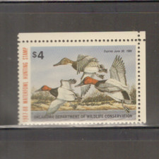 Oklahoma State Duck Stamp 1987 $4.00 at face value