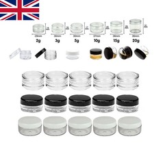 2g-20g Clear Plastic Sample Travel Jar Container Round Cosmetic Makeup Pot UK