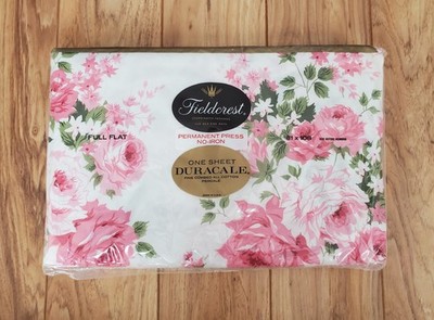 NEW Vintage Fieldcrest Duracale Full Flat Sheet 81x108 Pink Rose Cascade Floral