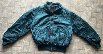 Alpha Industries Flying Jacket Flight Flyers Green Men s Large Missing Collar 