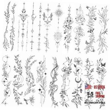 Tazimi 24 Sheets Black Flower Tattoos for Women Girls - Temporary Tattoos