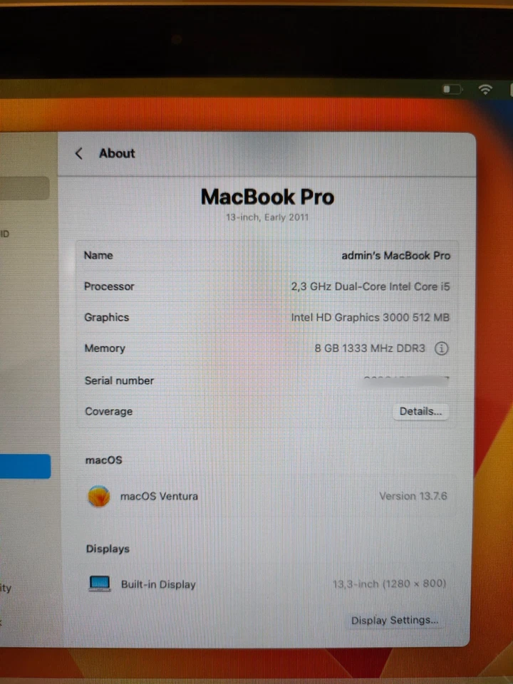 MacBook Pro 13Zoll 2011 A1278, 8Gb Ram/240Gb SSD + 500Gb HDD, Intel Core i5 - Bild 3 von 4