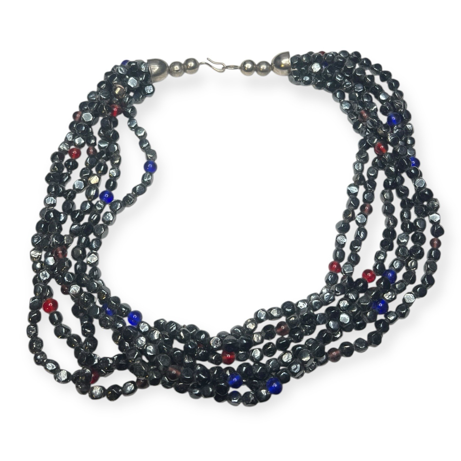 Multi-Strand Hematite Beaded Statement Necklace R… - image 5