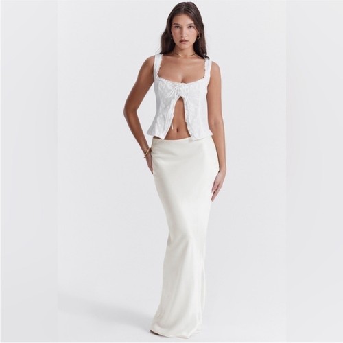 House of CB Sydel White Satin Maxi Skirt Size Medium - Picture 2 of 13